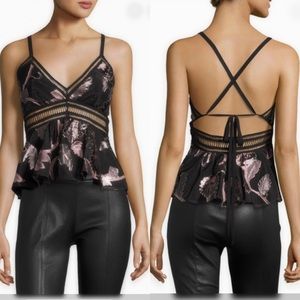 Rebecca Taylor Metallic Floral Fil Coupe Peplum
